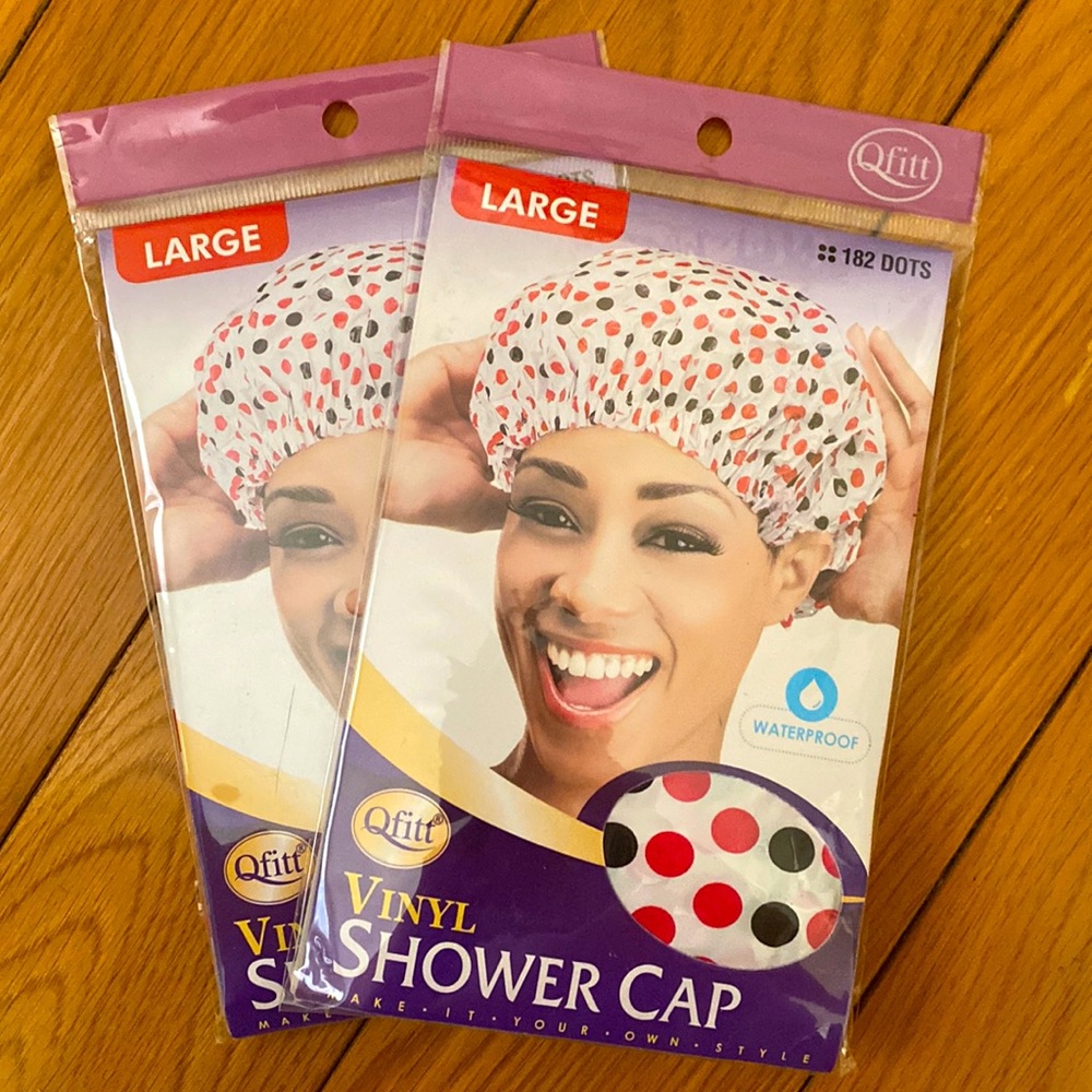 Large Vinyl Shower Cap waterproof by Qfitt design polka dot print